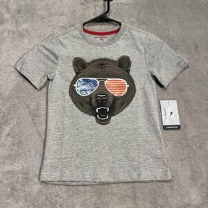 Tommy Bahama Shirt Boys Small Bear Sunglasses Patriotic Graphic Tee Kids USA
